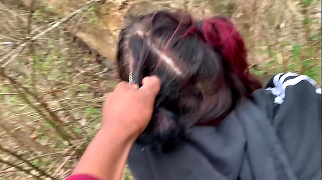 Emo Girl Enjoying Public Sex on a Stump